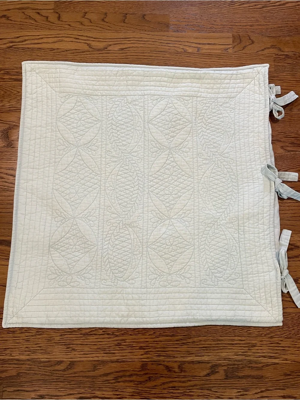 S/2 Pottery Barn Hanna Euro Shams Quilted Cotton Linen Surfspray Blue Green